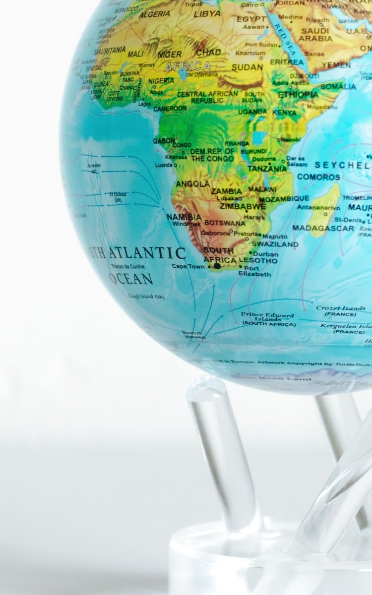 Close up of Blue relief map globe